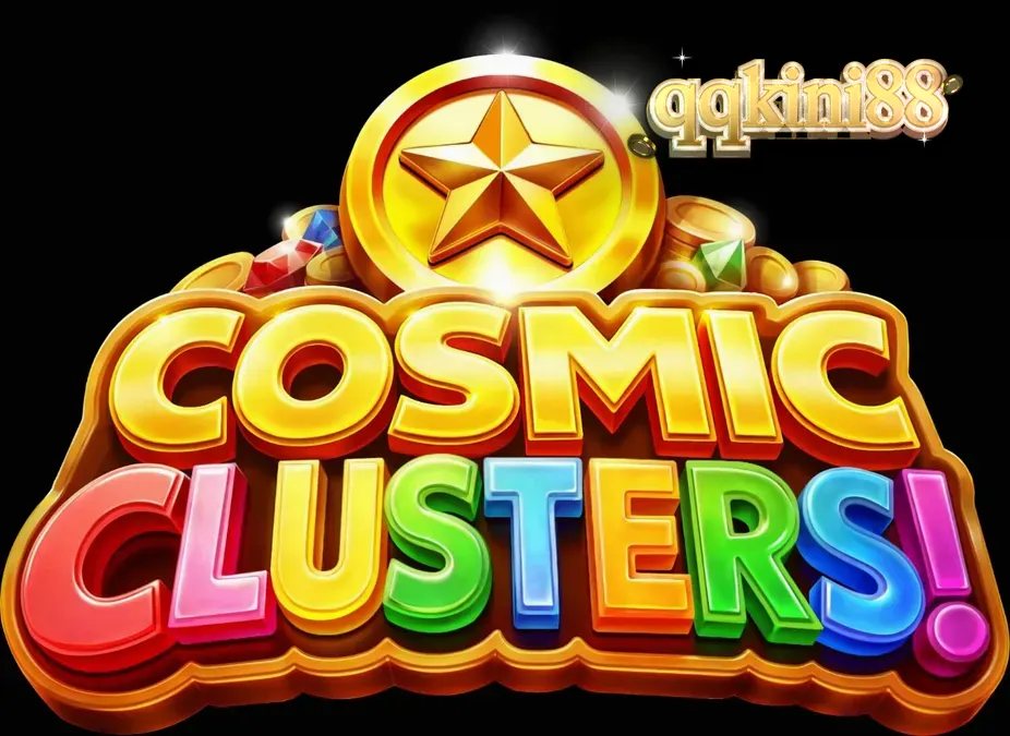 Tampilan visual slot Cosmic Clusters dengan tema neon galaksi